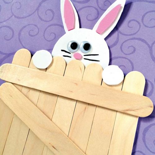 Peek-A-Boo Bunny Fence Craft with Popsicle Sticks